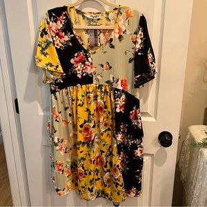 Haptics Floral patchwork babydoll mini dress